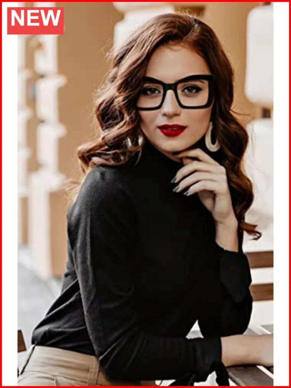 Oversized Square Blue Light Blocking Reading Glasses with Spring Hinge,